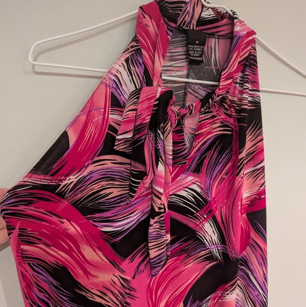 CAROLE LITTLE Women's Medium Pink Purple Pattern Sleeveless Tie Neck Top 73 - Picture 3 of 8